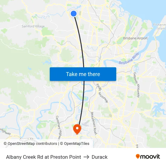 Albany Creek Rd at Preston Point to Durack map