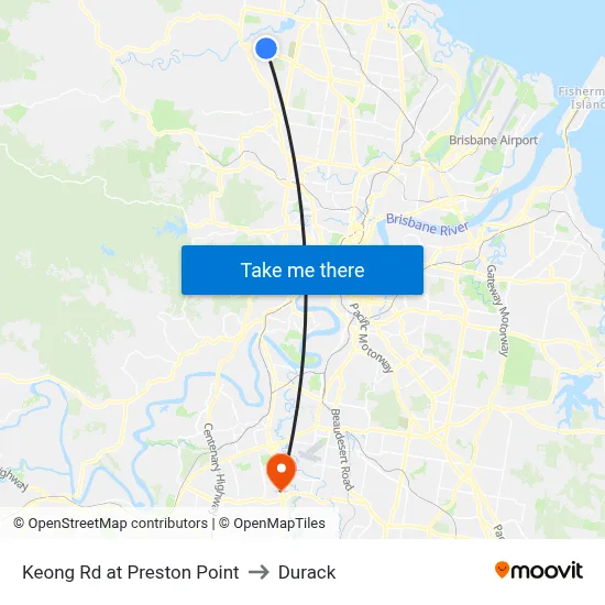 Keong Rd at Preston Point to Durack map