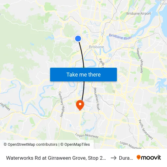 Waterworks Rd at Girraween Grove, Stop 21/22 to Durack map