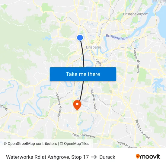 Waterworks Rd at Ashgrove, Stop 17 to Durack map