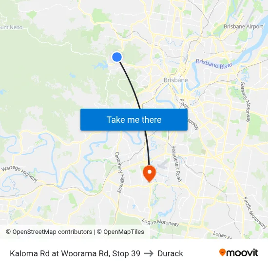 Kaloma Rd at Woorama Rd, Stop 39 to Durack map