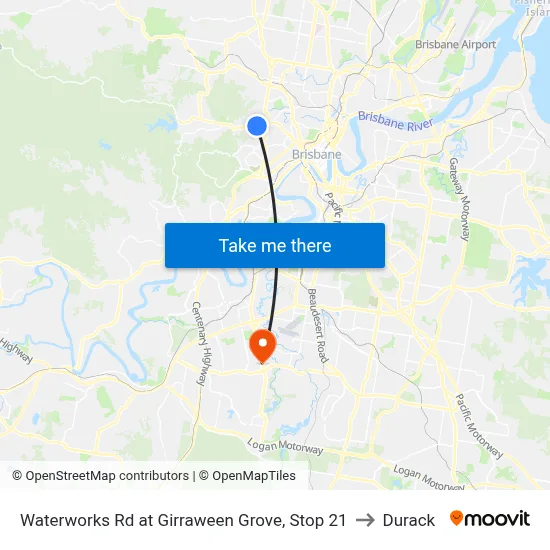 Waterworks Rd at Girraween Grove, Stop 21 to Durack map