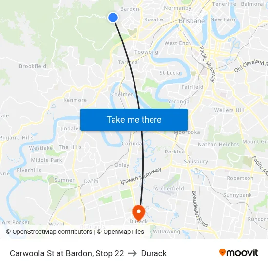 Carwoola St at Bardon, Stop 22 to Durack map