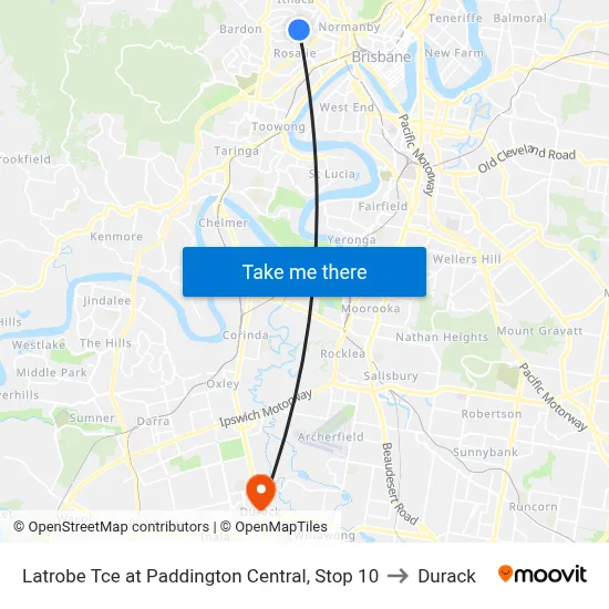 Latrobe Tce at Paddington Central, Stop 10 to Durack map