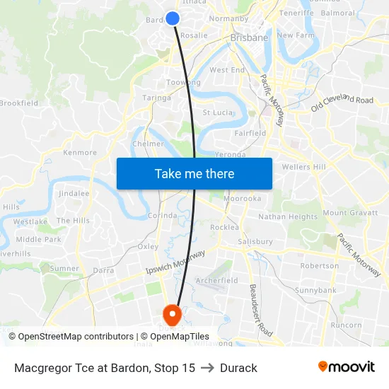 Macgregor Tce at Bardon, Stop 15 to Durack map