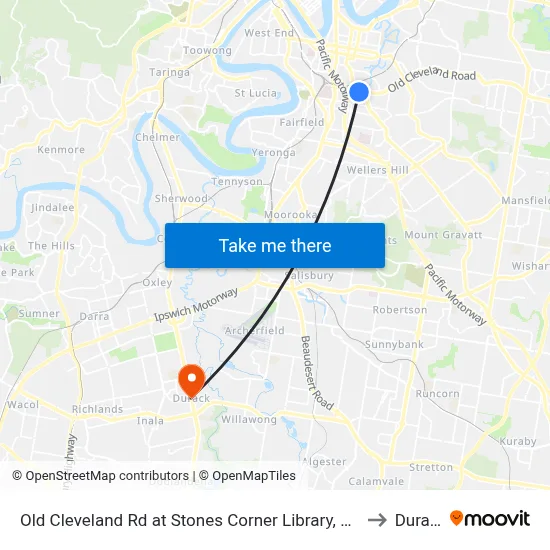 Old Cleveland Rd at Stones Corner Library, Stop 17 to Durack map