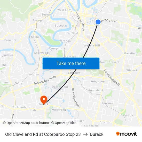Old Cleveland Rd at Coorparoo Stop 23 to Durack map