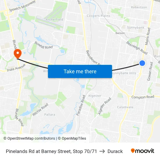 Pinelands Rd at Barney Street, Stop 70/71 to Durack map