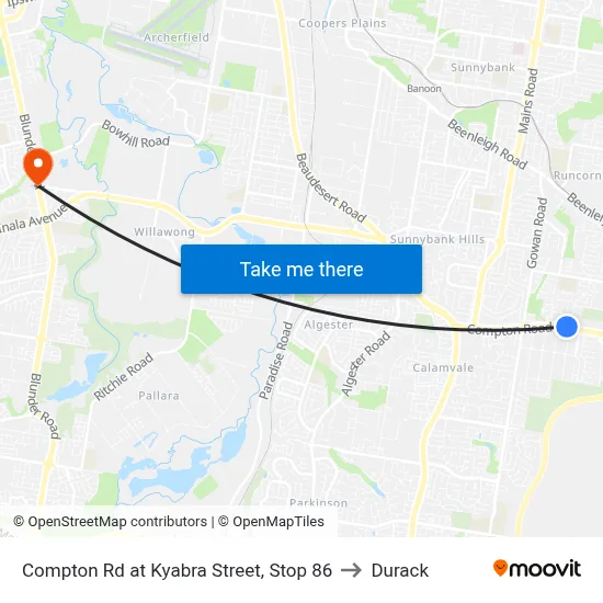 Compton Rd at Kyabra Street, Stop 86 to Durack map