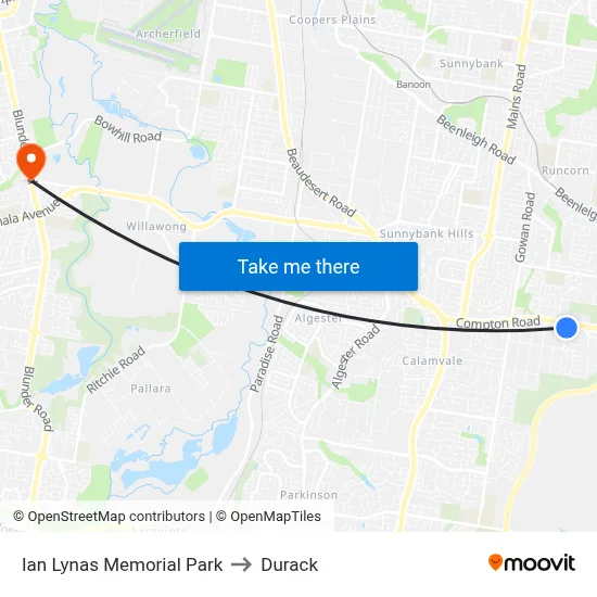 Ian Lynas Memorial Park to Durack map