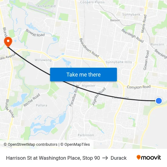Harrison St at Washington Place, Stop 90 to Durack map