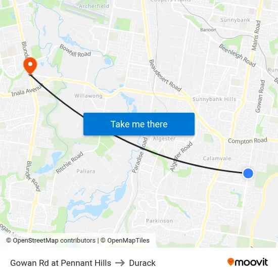 Gowan Rd at Pennant Hills to Durack map