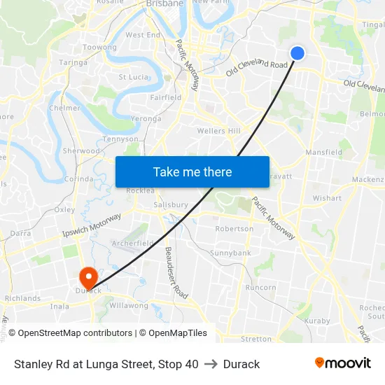 Stanley Rd at Lunga Street, Stop 40 to Durack map