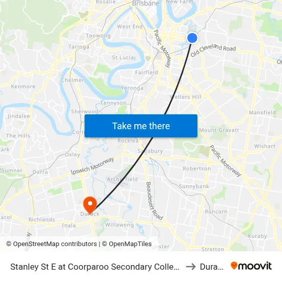 Stanley St E at Coorparoo Secondary College to Durack map