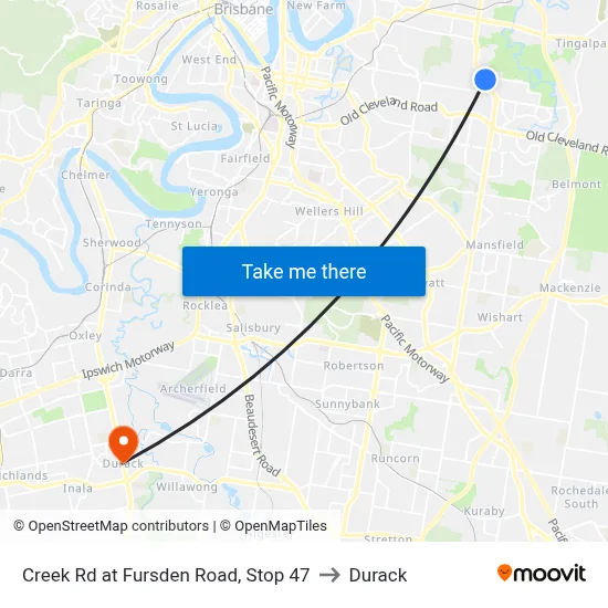 Creek Rd at Fursden Road, Stop 47 to Durack map