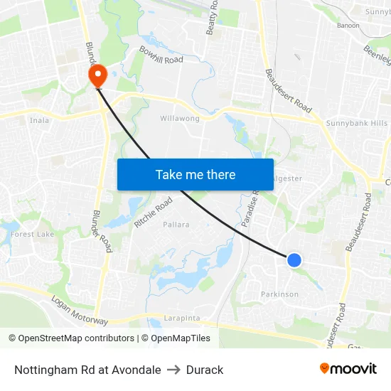 Nottingham Rd at Avondale to Durack map