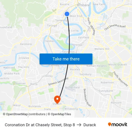 Coronation Dr at Chasely Street, Stop 8 to Durack map