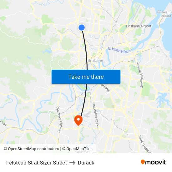 Felstead St at Sizer Street to Durack map