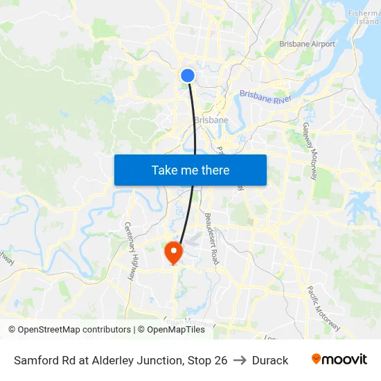 Samford Rd at Alderley Junction, Stop 26 to Durack map