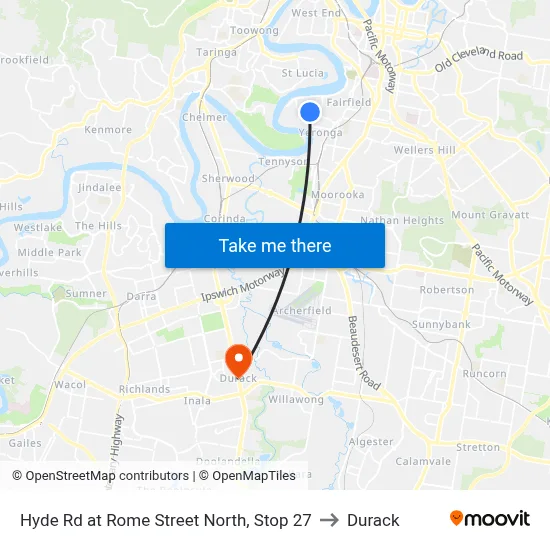 Hyde Rd at Rome Street North, Stop 27 to Durack map