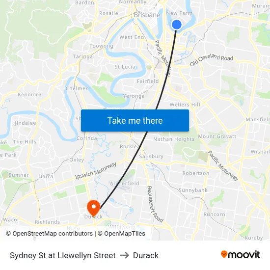Sydney St at Llewellyn Street to Durack map