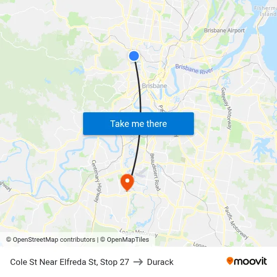 Cole St Near Elfreda St, Stop 27 to Durack map