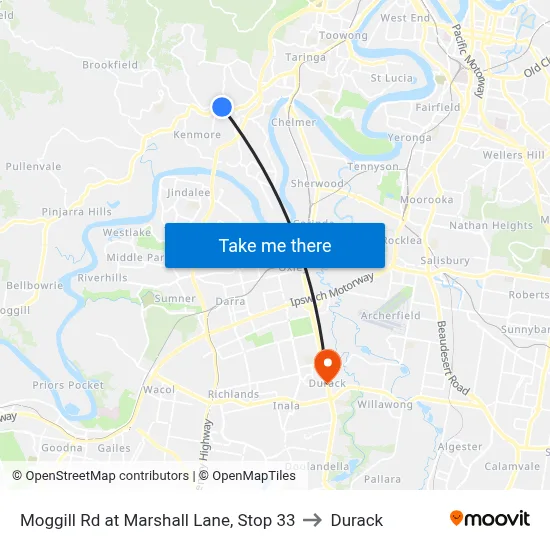 Moggill Rd at Marshall Lane, Stop 33 to Durack map