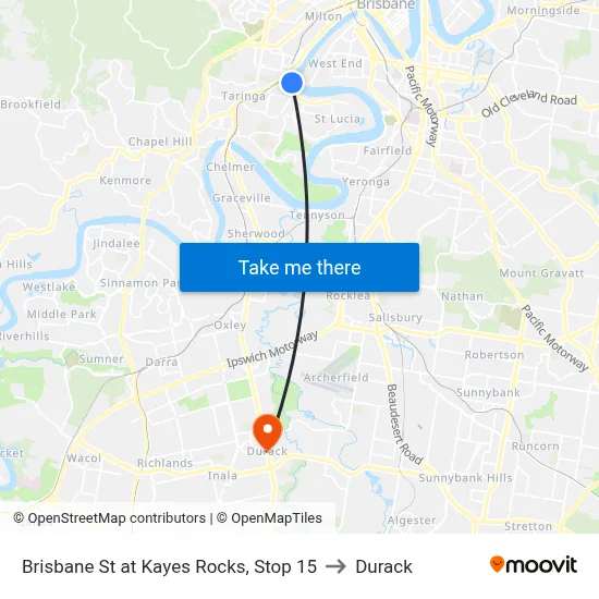 Brisbane St at Kayes Rocks, Stop 15 to Durack map