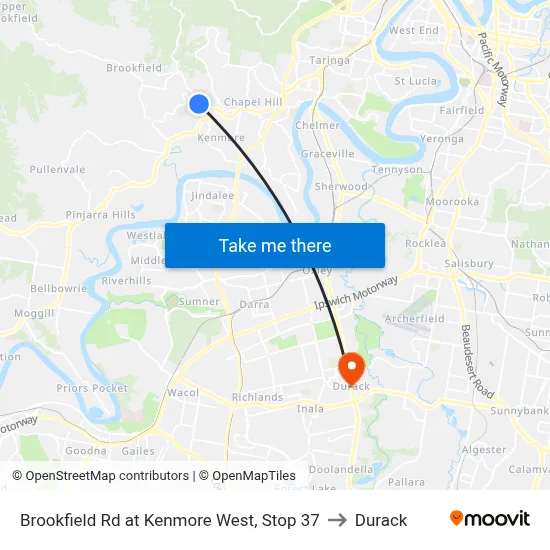 Brookfield Rd at Kenmore West, Stop 37 to Durack map