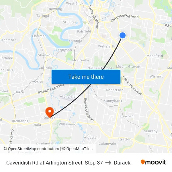 Cavendish Rd at Arlington Street, Stop 37 to Durack map