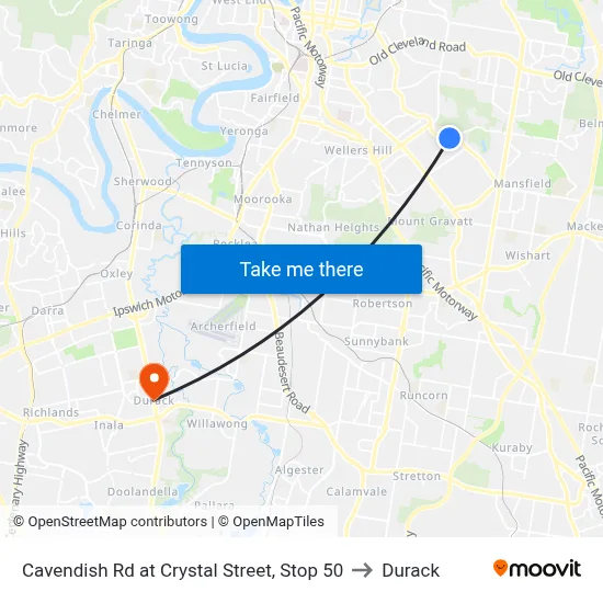 Cavendish Rd at Crystal Street, Stop 50 to Durack map