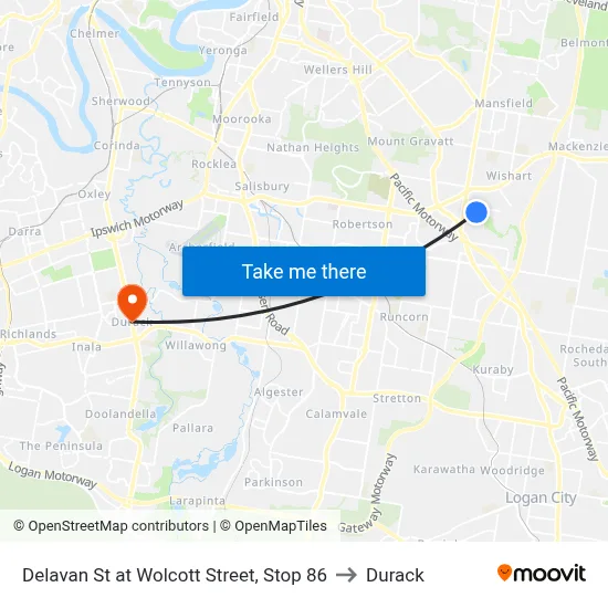 Delavan St at Wolcott Street, Stop 86 to Durack map