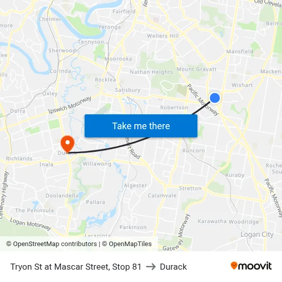 Tryon St at Mascar Street, Stop 81 to Durack map