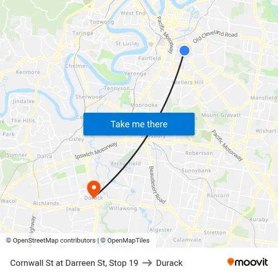 Cornwall St at Darreen St, Stop 19 to Durack map