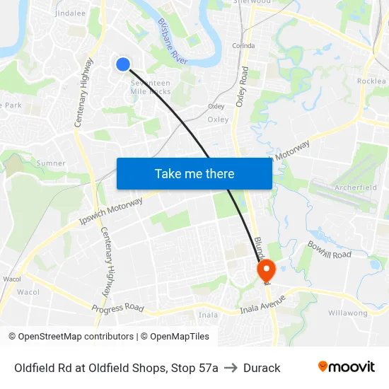 Oldfield Rd at Oldfield Shops, Stop 57a to Durack map