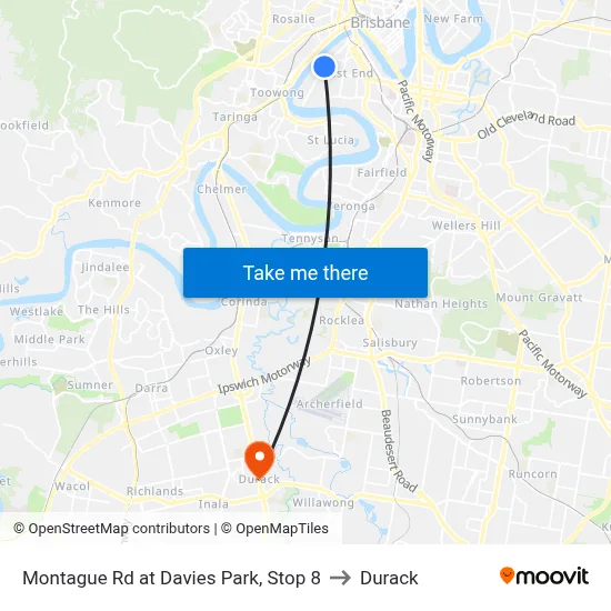 Montague Rd at Davies Park, Stop 8 to Durack map