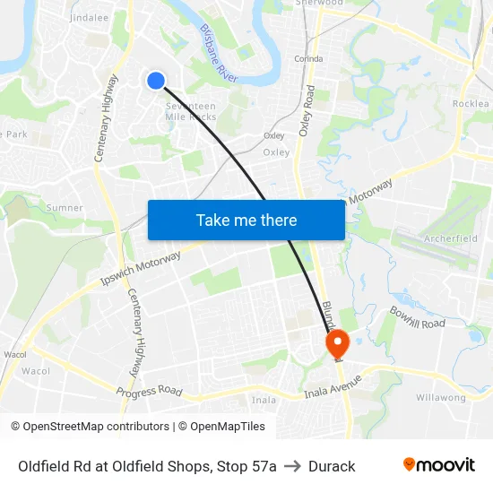 Oldfield Rd at Oldfield Shops, Stop 57a to Durack map
