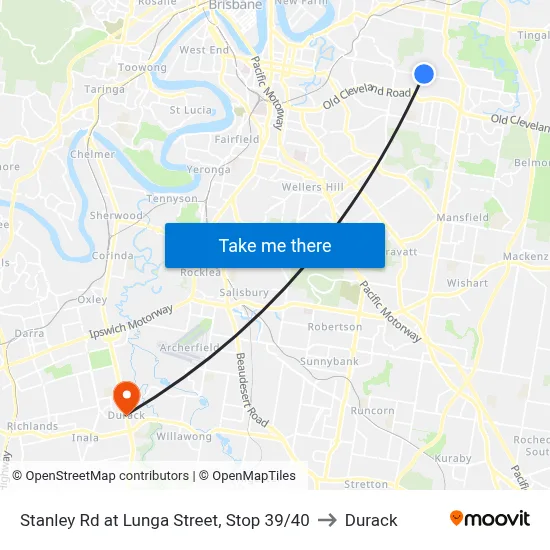 Stanley Rd at Lunga Street, Stop 39/40 to Durack map