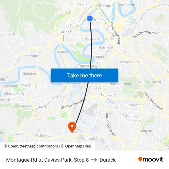 Montague Rd at Davies Park, Stop 8 to Durack map