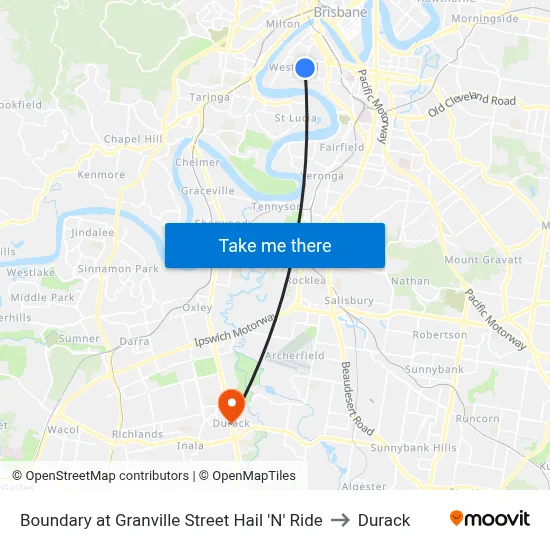Boundary at Granville Street Hail 'N' Ride to Durack map