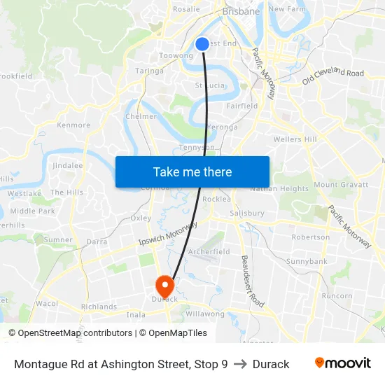 Montague Rd at Ashington Street, Stop 9 to Durack map