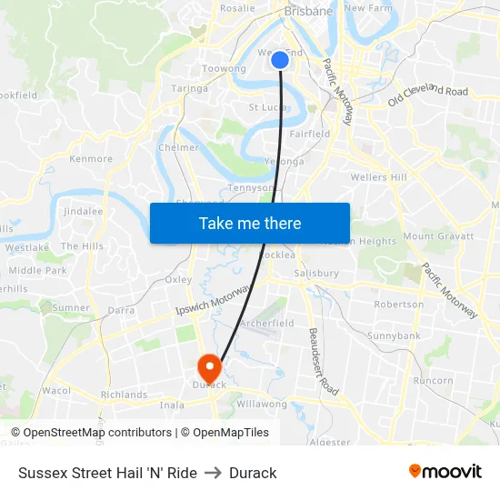 Sussex Street Hail 'N' Ride to Durack map