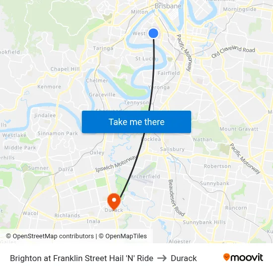 Brighton at Franklin Street Hail 'N' Ride to Durack map