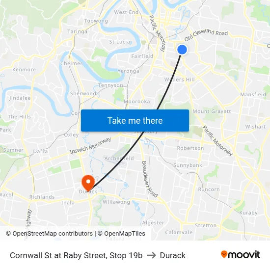 Cornwall St at Raby Street, Stop 19b to Durack map