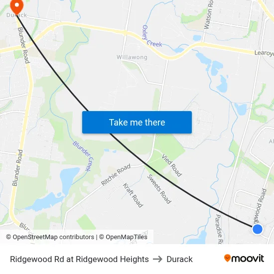 Ridgewood Rd at Ridgewood Heights to Durack map