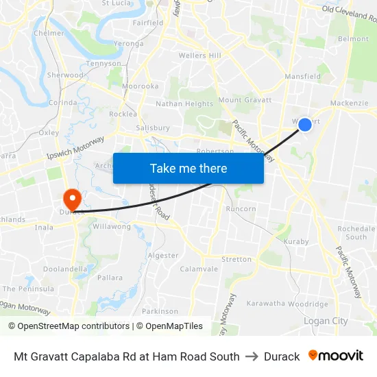 Mt Gravatt Capalaba Rd at Ham Road South to Durack map