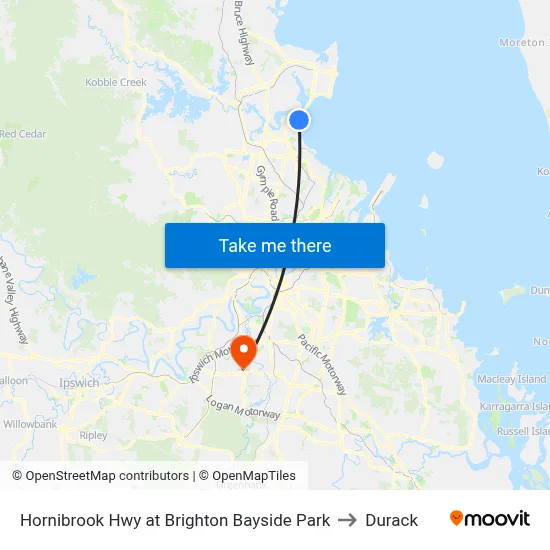 Hornibrook Hwy at Brighton Bayside Park to Durack map