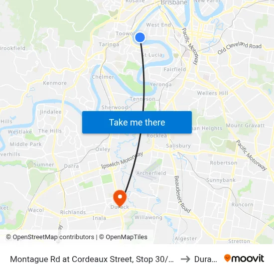 Montague Rd at Cordeaux Street, Stop 30/14 to Durack map