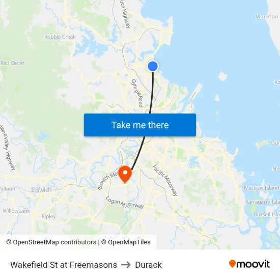 Wakefield St at Freemasons to Durack map