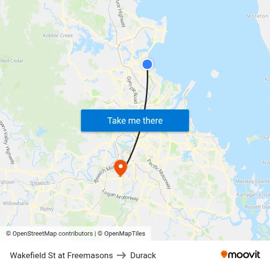Wakefield St at Freemasons to Durack map